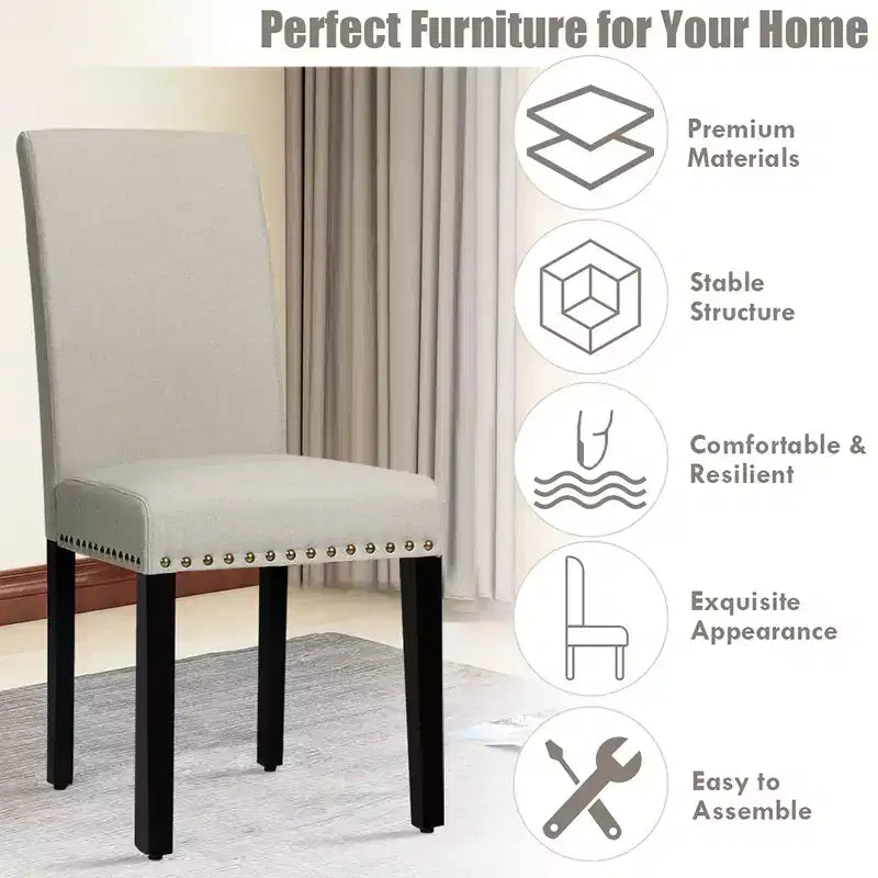 Lot de 2 chaises de salle à manger en tissu Costway rembourrées avec clous décoratifs