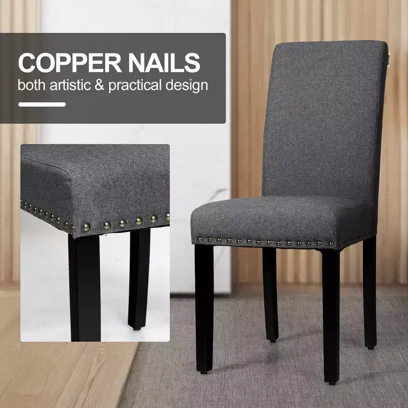 Lot de 2 chaises de salle à manger en tissu Costway rembourrées avec clous décoratifs