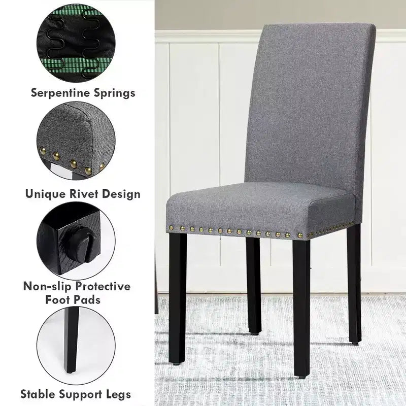Lot de 2 chaises de salle à manger en tissu Costway rembourrées avec clous décoratifs