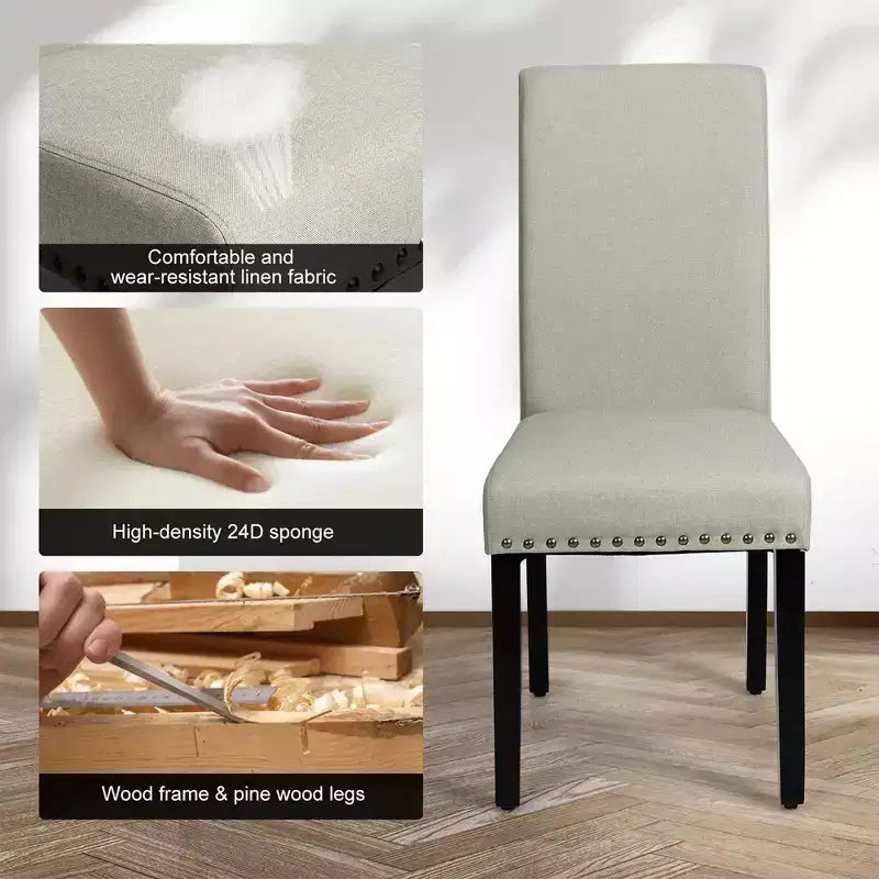 Lot de 2 chaises de salle à manger en tissu Costway rembourrées avec clous décoratifs