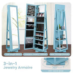 Costway Armoire à bijoux rotative à 360° 2-en-1 Organiseur miroir verrouillable Blanc/Noir/Marron foncé/Gris/Bleu/Rose/Violet/Gris foncé