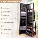 Costway Armoire à bijoux rotative à 360° 2-en-1 Organiseur miroir verrouillable Blanc/Noir/Marron foncé/Gris/Bleu/Rose/Violet/Gris foncé