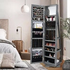 Costway Armoire à bijoux rotative à 360° 2-en-1 Organiseur miroir verrouillable Blanc/Noir/Marron foncé/Gris/Bleu/Rose/Violet/Gris foncé