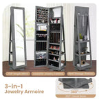 Costway Armoire à bijoux rotative à 360° 2-en-1 Organiseur miroir verrouillable Blanc/Noir/Marron foncé/Gris/Bleu/Rose/Violet/Gris foncé