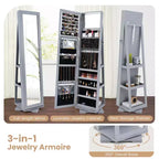 Costway Armoire à bijoux rotative à 360° 2-en-1 Organiseur miroir verrouillable Blanc/Noir/Marron foncé/Gris/Bleu/Rose/Violet/Gris foncé