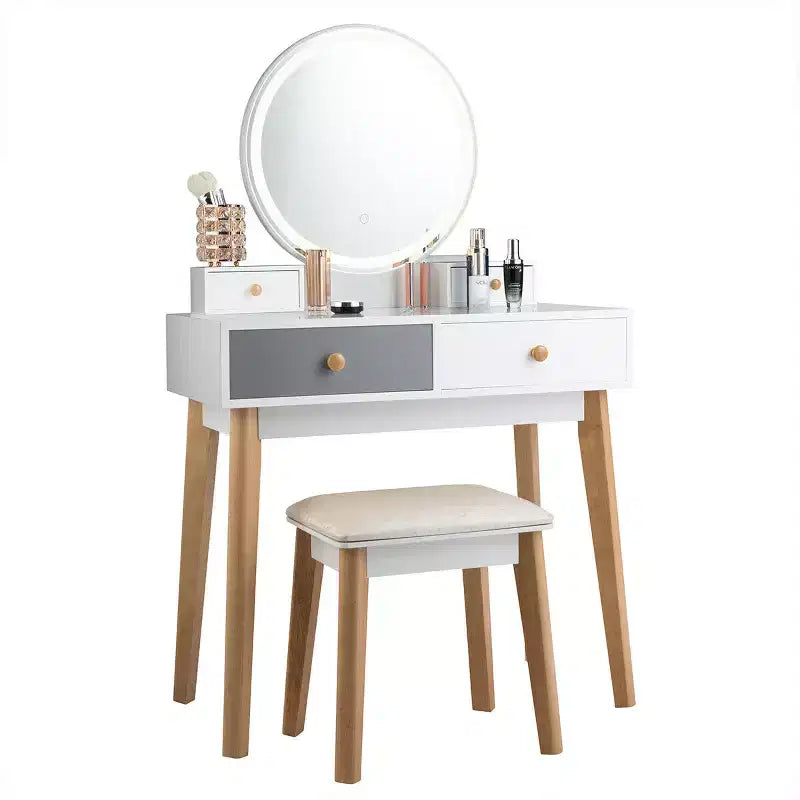 Table de Toilette Costway, 3 Modes d'Éclairage, Tabouret de Maquillage, Bijoux
