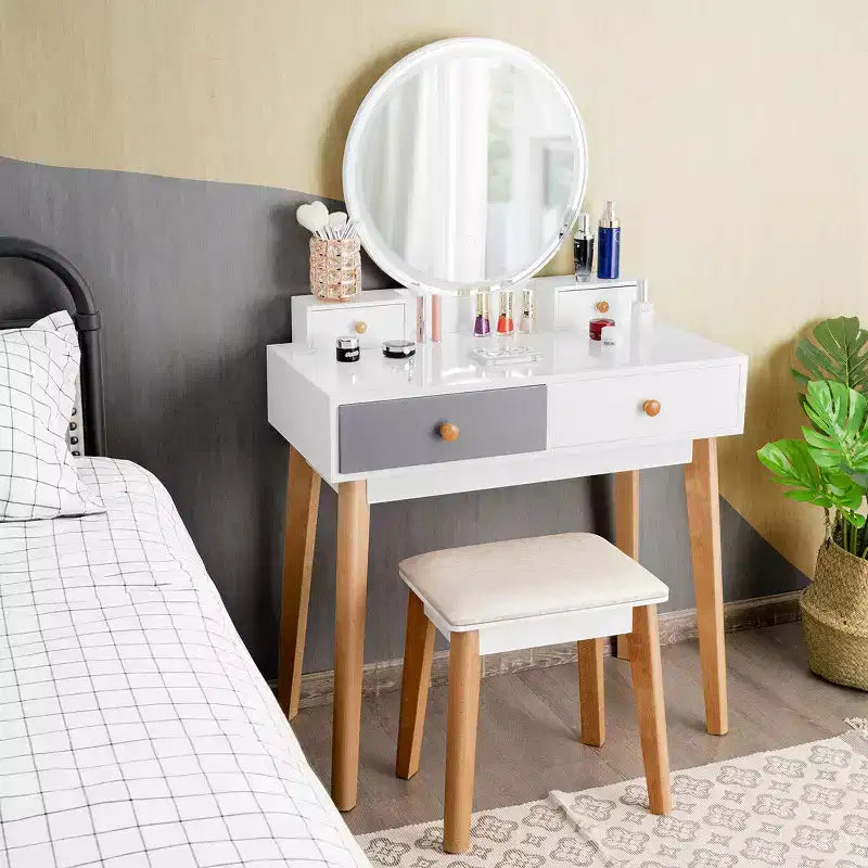 Table de Toilette Costway, 3 Modes d'Éclairage, Tabouret de Maquillage, Bijoux