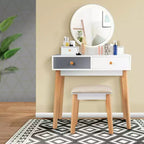 Table de Toilette Costway, 3 Modes d'Éclairage, Tabouret de Maquillage, Bijoux