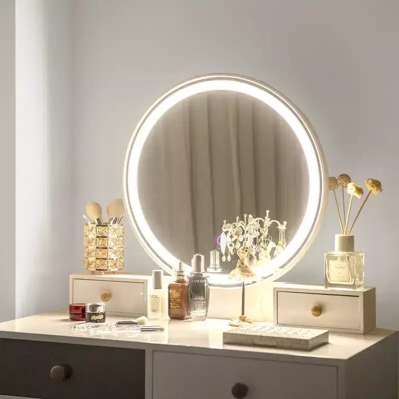 Table de Toilette Costway, 3 Modes d'Éclairage, Tabouret de Maquillage, Bijoux