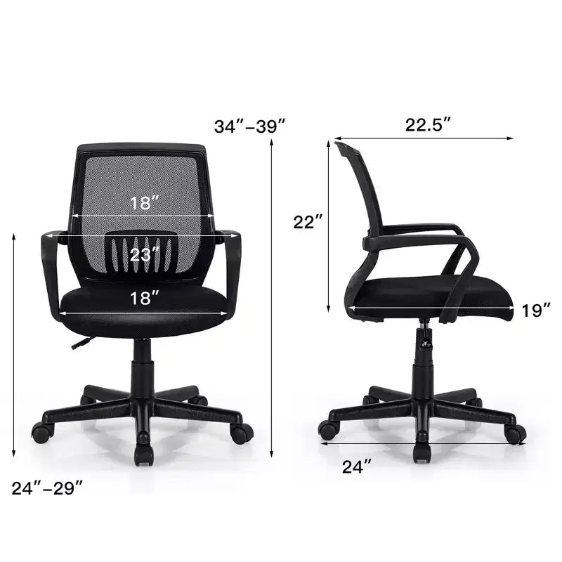 Chaise de bureau Costway à dossier mi-haut en maille, hauteur réglable, fauteuil de direction avec support lombaire