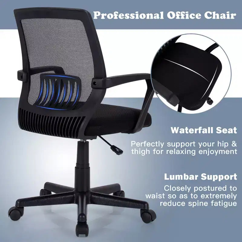 Chaise de bureau Costway à dossier mi-haut en maille, hauteur réglable, fauteuil de direction avec support lombaire