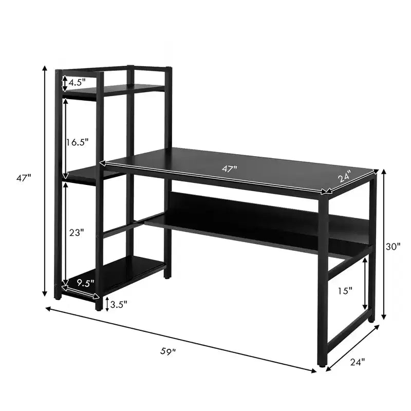 Bureau informatique multifonctionnel Costway avec étagères de rangement à 4 niveaux