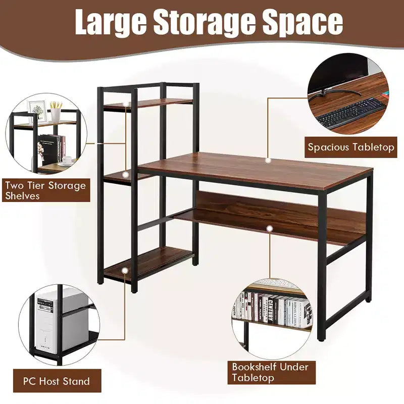 Bureau informatique multifonctionnel Costway avec étagères de rangement à 4 niveaux