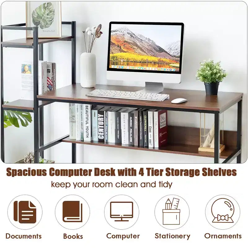 Bureau informatique multifonctionnel Costway avec étagères de rangement à 4 niveaux