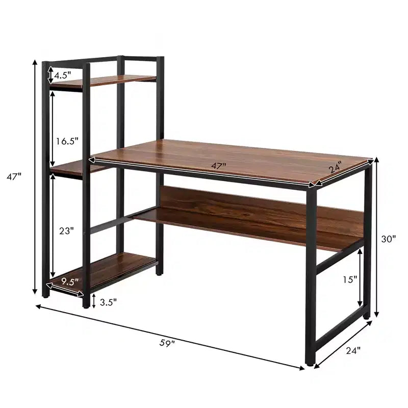 Bureau informatique multifonctionnel Costway avec étagères de rangement à 4 niveaux