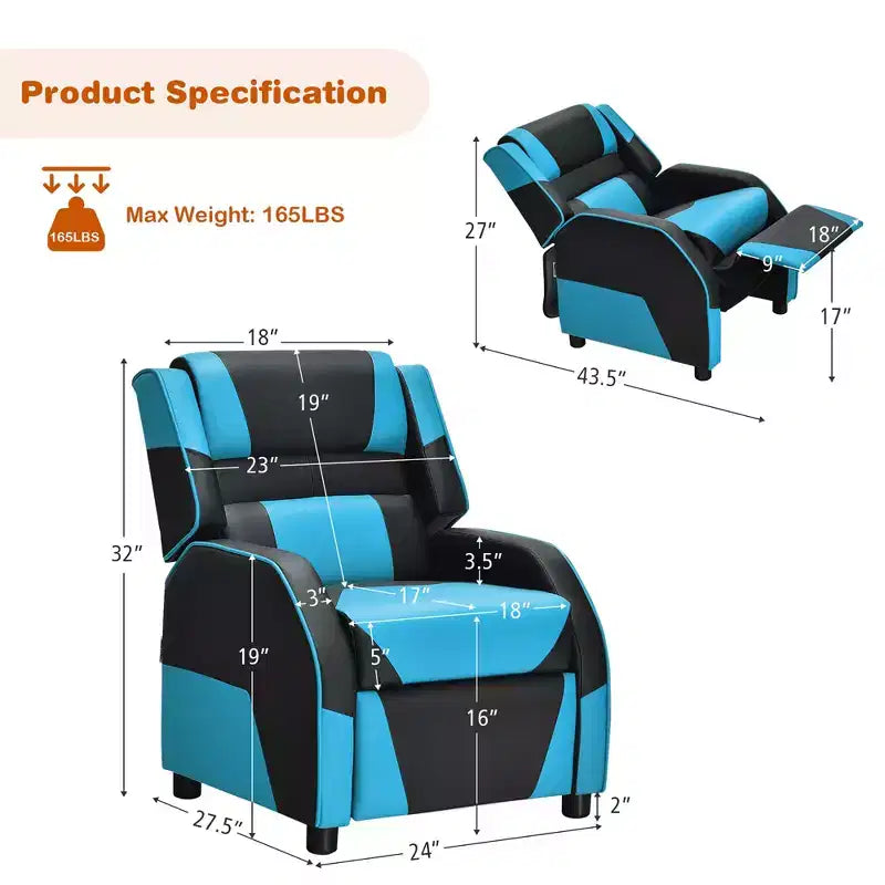 Costway Fauteuil inclinable pour enfants et adolescents avec appui-tête et repose-pieds en cuir PU Jaune/Blanc/Bleu/Rose