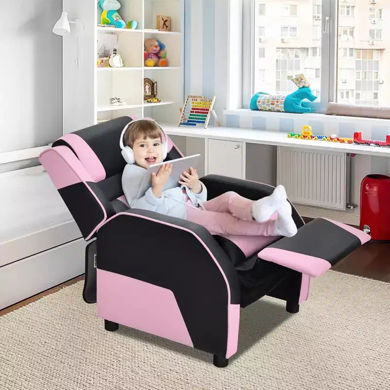 Costway Fauteuil inclinable pour enfants et adolescents avec appui-tête et repose-pieds en cuir PU Jaune/Blanc/Bleu/Rose