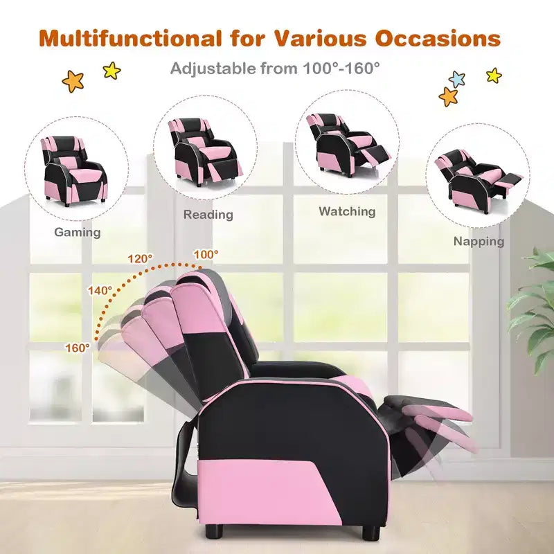 Costway Fauteuil inclinable pour enfants et adolescents avec appui-tête et repose-pieds en cuir PU Jaune/Blanc/Bleu/Rose