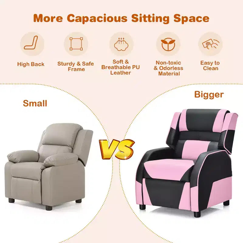 Costway Fauteuil inclinable pour enfants et adolescents avec appui-tête et repose-pieds en cuir PU Jaune/Blanc/Bleu/Rose