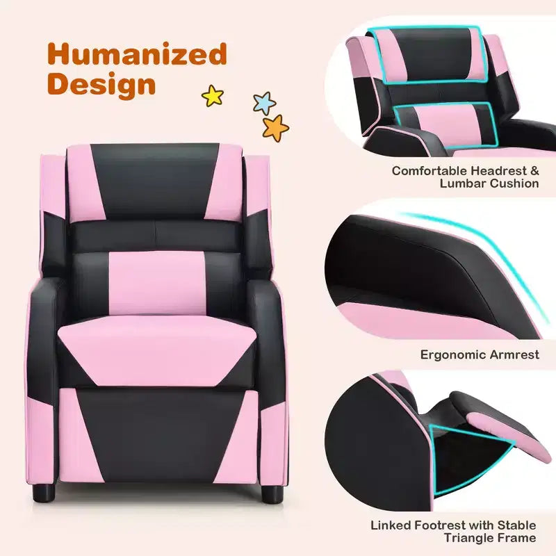 Costway Fauteuil inclinable pour enfants et adolescents avec appui-tête et repose-pieds en cuir PU Jaune/Blanc/Bleu/Rose