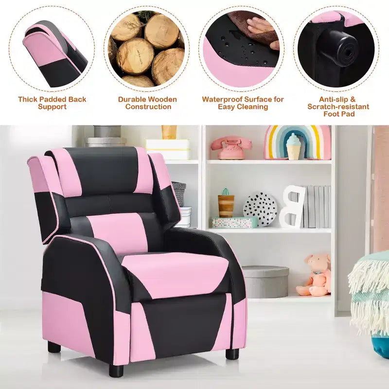 Costway Fauteuil inclinable pour enfants et adolescents avec appui-tête et repose-pieds en cuir PU Jaune/Blanc/Bleu/Rose