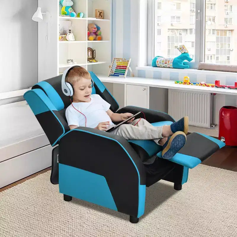 Costway Fauteuil inclinable pour enfants et adolescents avec appui-tête et repose-pieds en cuir PU Jaune/Blanc/Bleu/Rose