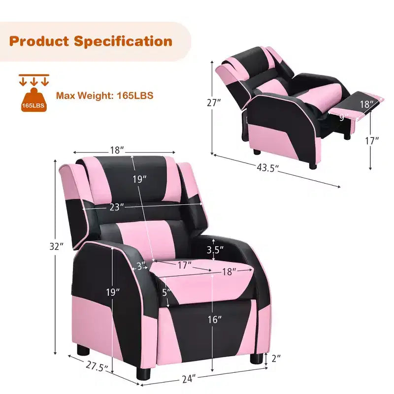 Costway Fauteuil inclinable pour enfants et adolescents avec appui-tête et repose-pieds en cuir PU Jaune/Blanc/Bleu/Rose