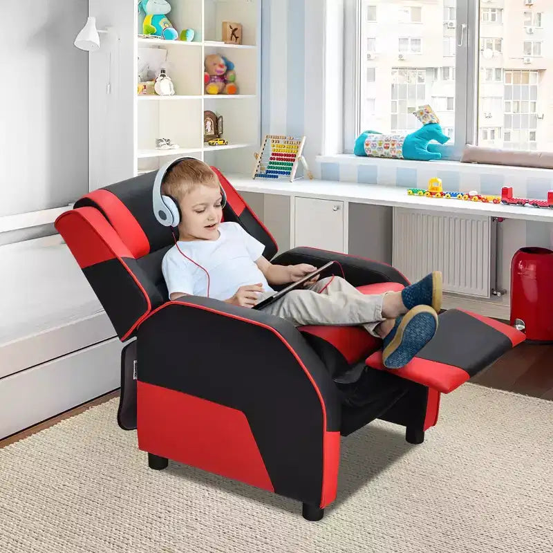 Costway Fauteuil inclinable pour enfants et adolescents avec appui-tête et repose-pieds en cuir PU Jaune/Blanc/Bleu/Rose