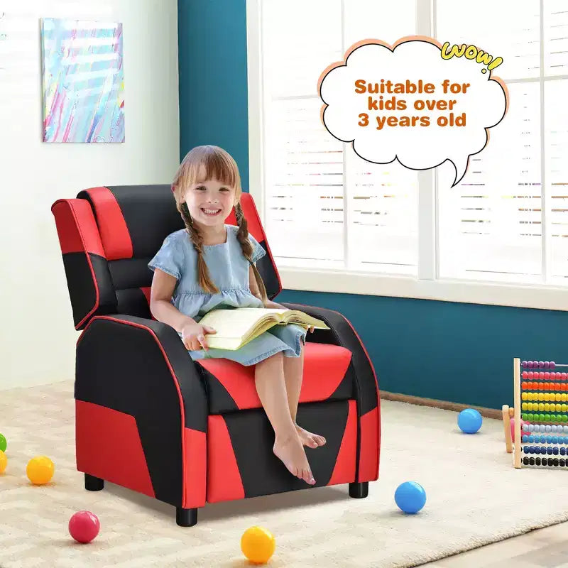 Costway Fauteuil inclinable pour enfants et adolescents avec appui-tête et repose-pieds en cuir PU Jaune/Blanc/Bleu/Rose