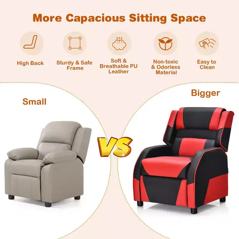 Costway Fauteuil inclinable pour enfants et adolescents avec appui-tête et repose-pieds en cuir PU Jaune/Blanc/Bleu/Rose