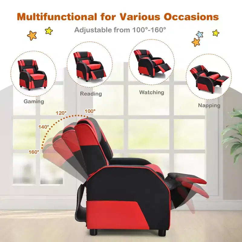 Costway Fauteuil inclinable pour enfants et adolescents avec appui-tête et repose-pieds en cuir PU Jaune/Blanc/Bleu/Rose