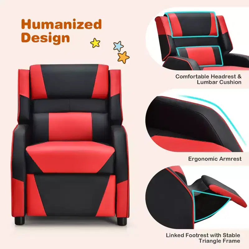 Costway Fauteuil inclinable pour enfants et adolescents avec appui-tête et repose-pieds en cuir PU Jaune/Blanc/Bleu/Rose