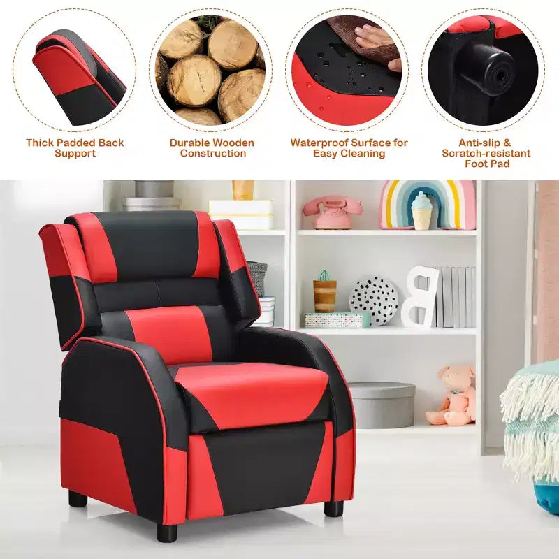 Costway Fauteuil inclinable pour enfants et adolescents avec appui-tête et repose-pieds en cuir PU Jaune/Blanc/Bleu/Rose