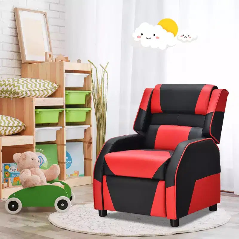 Costway Fauteuil inclinable pour enfants et adolescents avec appui-tête et repose-pieds en cuir PU Jaune/Blanc/Bleu/Rose