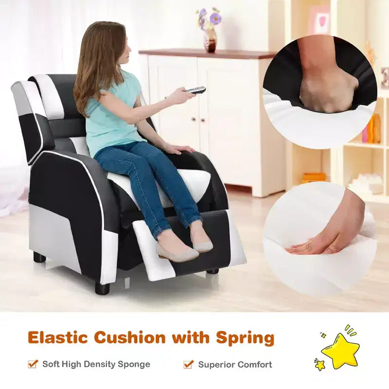 Costway Fauteuil inclinable pour enfants et adolescents avec appui-tête et repose-pieds en cuir PU Jaune/Blanc/Bleu/Rose