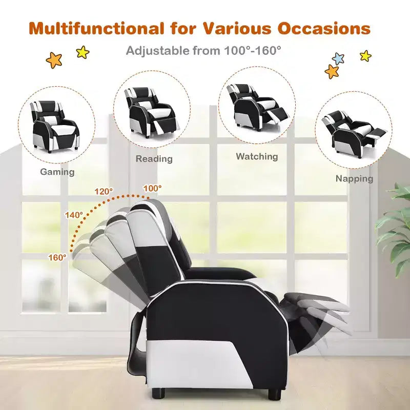 Costway Fauteuil inclinable pour enfants et adolescents avec appui-tête et repose-pieds en cuir PU Jaune/Blanc/Bleu/Rose