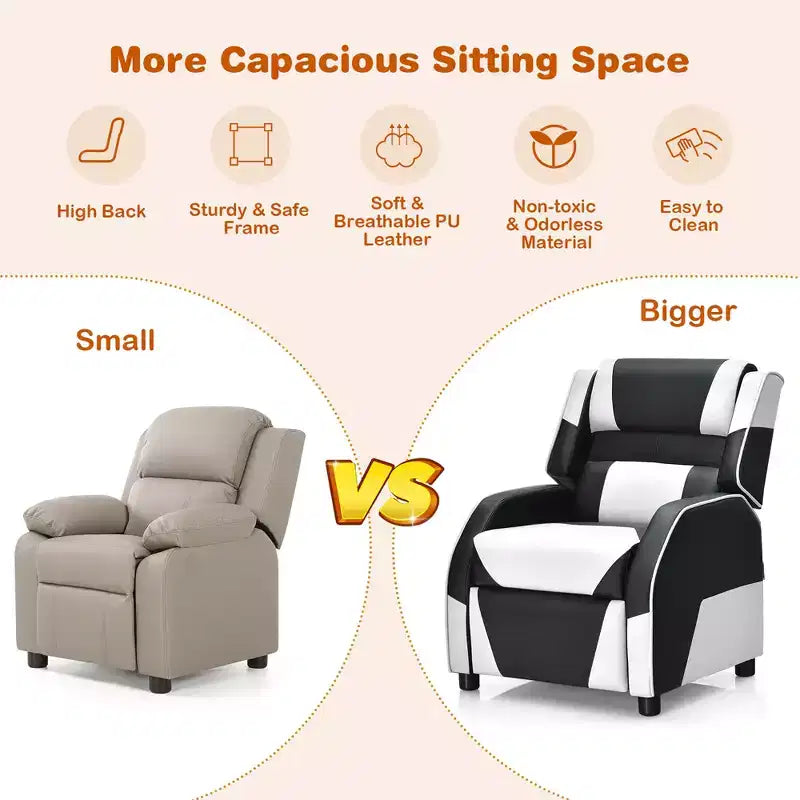 Costway Fauteuil inclinable pour enfants et adolescents avec appui-tête et repose-pieds en cuir PU Jaune/Blanc/Bleu/Rose