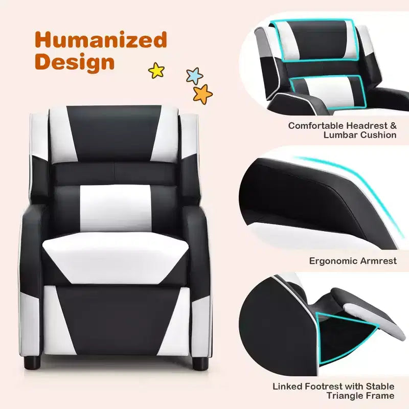 Costway Fauteuil inclinable pour enfants et adolescents avec appui-tête et repose-pieds en cuir PU Jaune/Blanc/Bleu/Rose