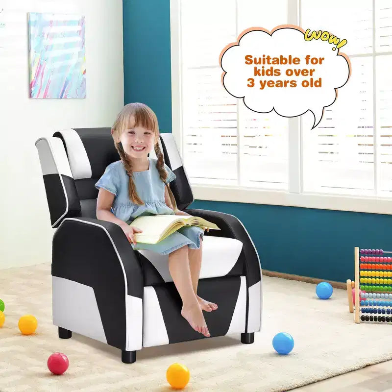 Costway Fauteuil inclinable pour enfants et adolescents avec appui-tête et repose-pieds en cuir PU Jaune/Blanc/Bleu/Rose