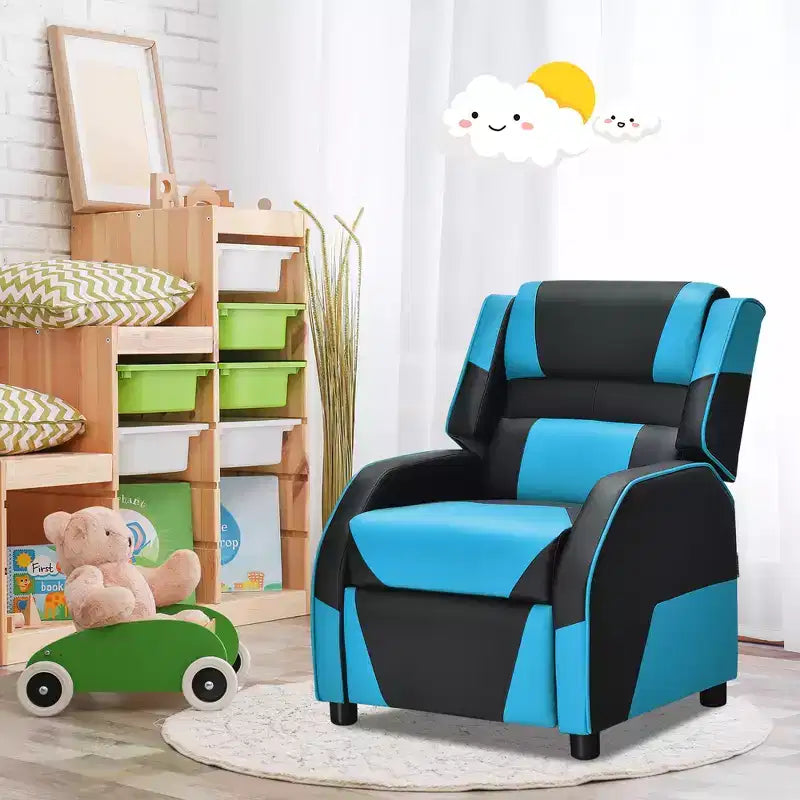 Costway Fauteuil inclinable pour enfants et adolescents avec appui-tête et repose-pieds en cuir PU Jaune/Blanc/Bleu/Rose