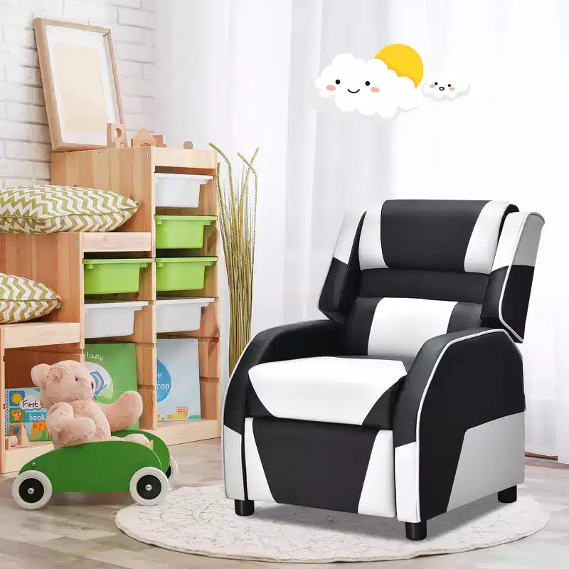 Costway Fauteuil inclinable pour enfants et adolescents avec appui-tête et repose-pieds en cuir PU Jaune/Blanc/Bleu/Rose
