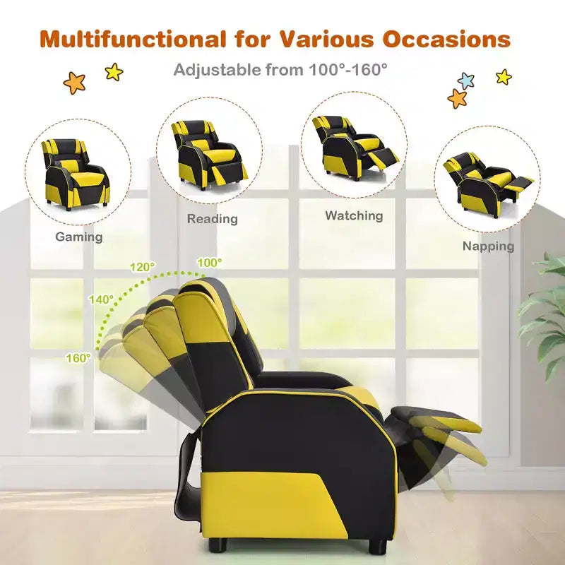 Costway Fauteuil inclinable pour enfants et adolescents avec appui-tête et repose-pieds en cuir PU Jaune/Blanc/Bleu/Rose