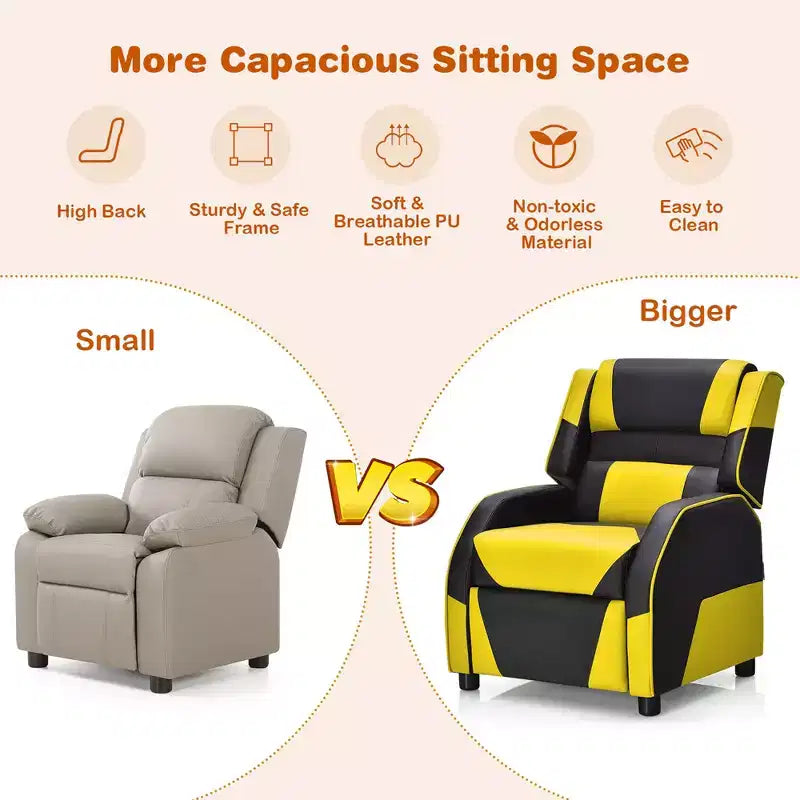 Costway Fauteuil inclinable pour enfants et adolescents avec appui-tête et repose-pieds en cuir PU Jaune/Blanc/Bleu/Rose
