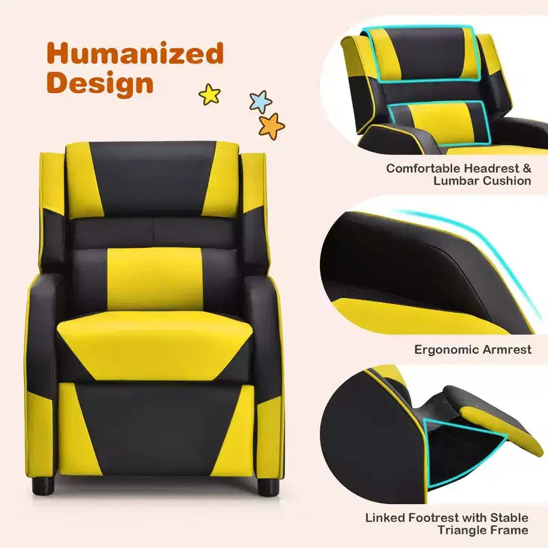 Costway Fauteuil inclinable pour enfants et adolescents avec appui-tête et repose-pieds en cuir PU Jaune/Blanc/Bleu/Rose