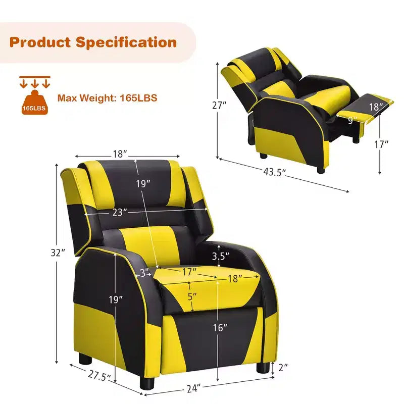 Costway Fauteuil inclinable pour enfants et adolescents avec appui-tête et repose-pieds en cuir PU Jaune/Blanc/Bleu/Rose