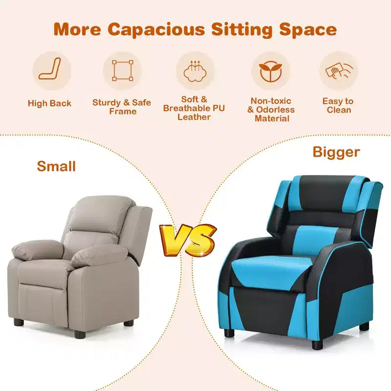 Costway Fauteuil inclinable pour enfants et adolescents avec appui-tête et repose-pieds en cuir PU Jaune/Blanc/Bleu/Rose