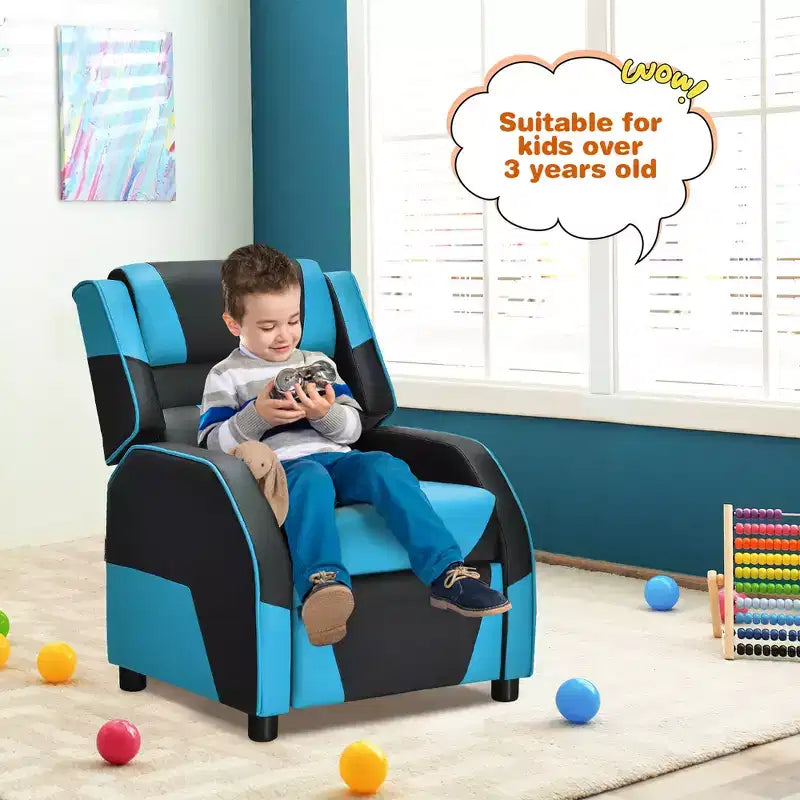 Costway Fauteuil inclinable pour enfants et adolescents avec appui-tête et repose-pieds en cuir PU Jaune/Blanc/Bleu/Rose