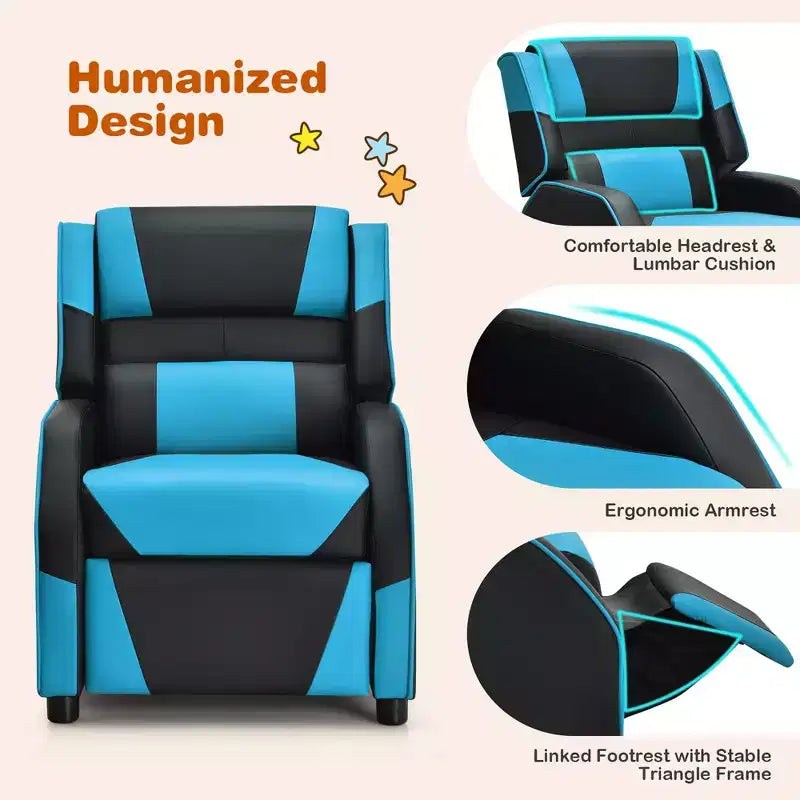 Costway Fauteuil inclinable pour enfants et adolescents avec appui-tête et repose-pieds en cuir PU Jaune/Blanc/Bleu/Rose