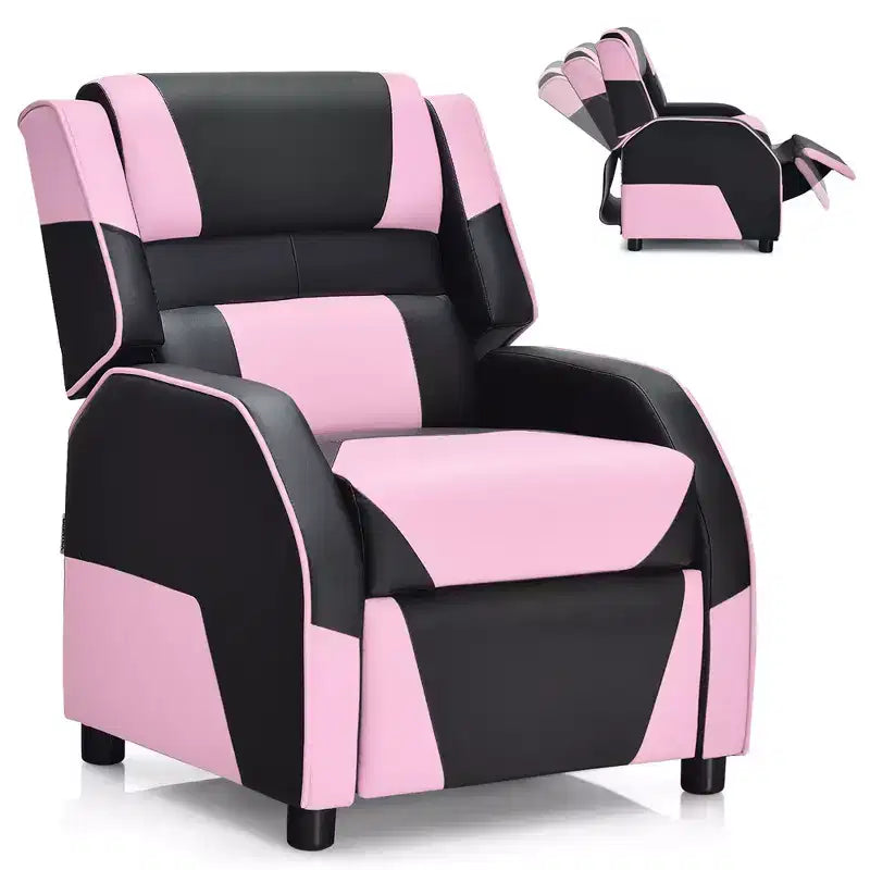 Costway Fauteuil inclinable pour enfants et adolescents avec appui-tête et repose-pieds en cuir PU Jaune/Blanc/Bleu/Rose