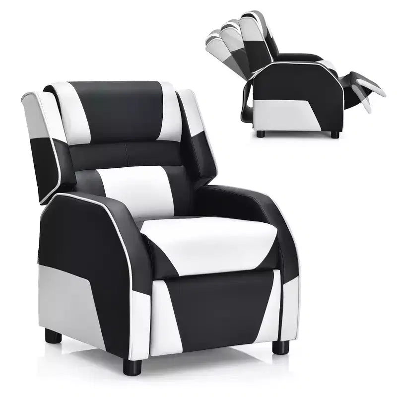 Costway Fauteuil inclinable pour enfants et adolescents avec appui-tête et repose-pieds en cuir PU Jaune/Blanc/Bleu/Rose